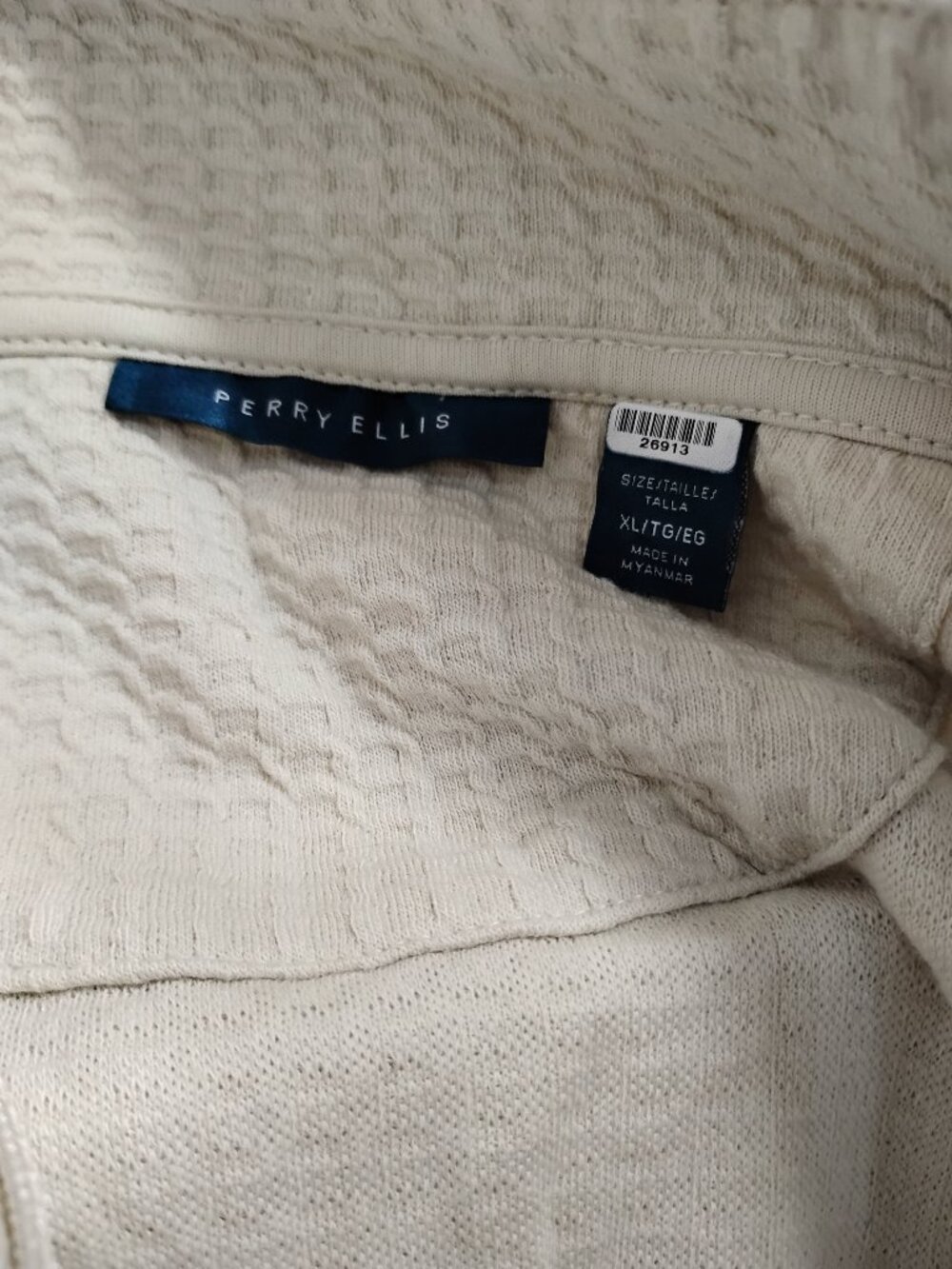 Perry Ellis Cream Ribbed Textured Qtr Zip Pullover - Picture 2 of 3